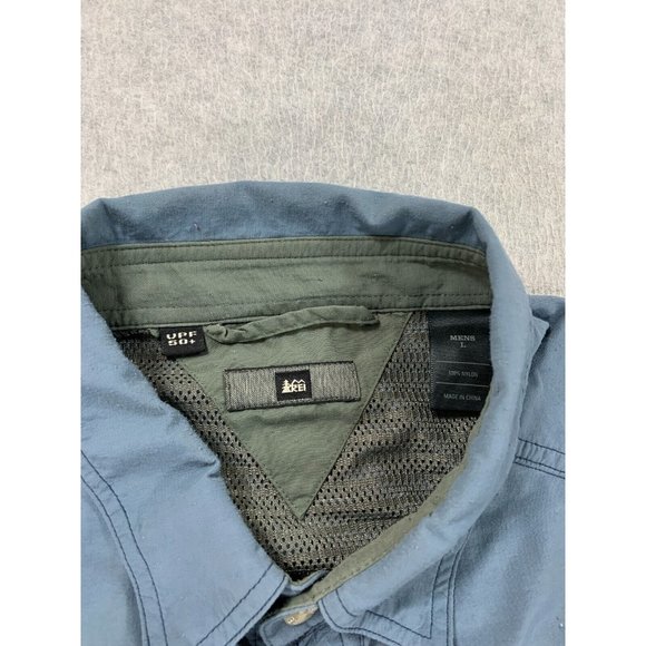 REI Nylon UPF 50+ Solid Breathable Button Down Shirt (Men's Large) Blue - Picture 3 of 11